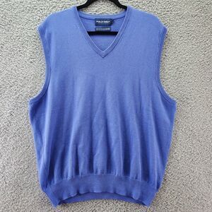 Ralph Lauren Polo Golf Mens Size Large Sweater Vest Solid Blue Cotton Cashmere